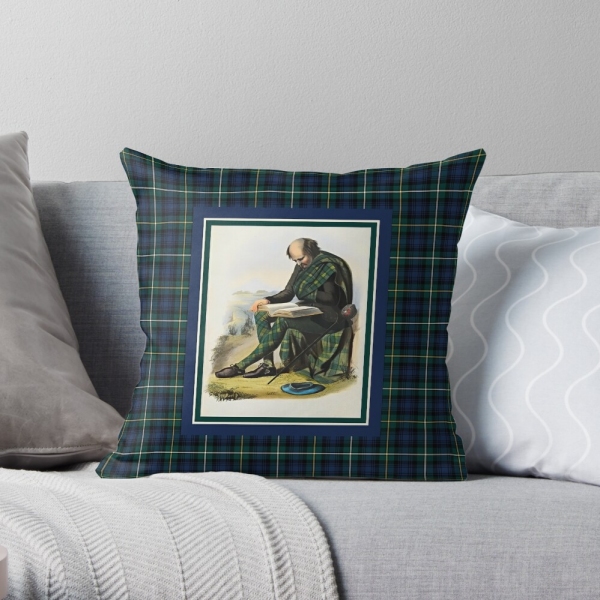 Campbell vintage portrait with tartan throw pillow