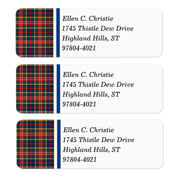 Return address labels with Christie tartan border