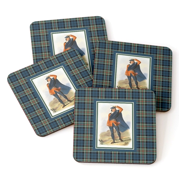 Colquhoun vintage portrait with tartan beverage coasters