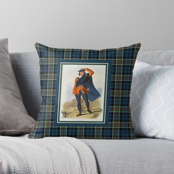 Colquhoun vintage portrait with tartan throw pillow