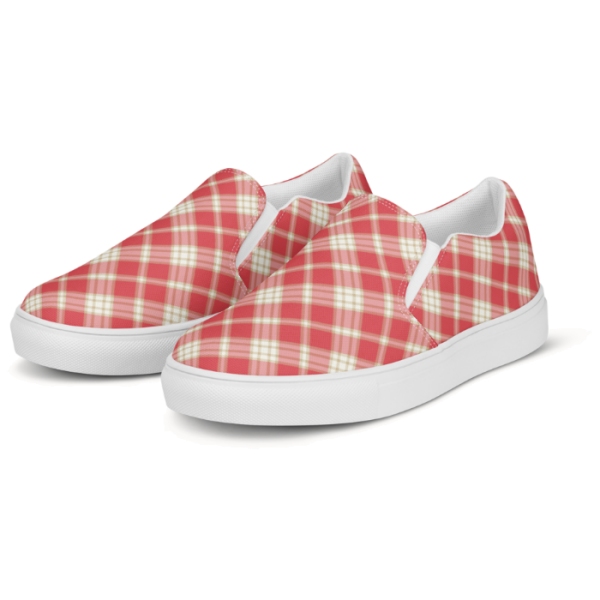 Coral Pink Plaid Tartan Slip-On Shoes