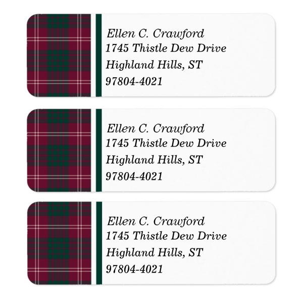 Return address labels with Crawford tartan border