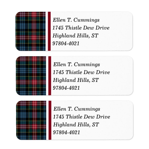 Return address labels with Comyn tartan border