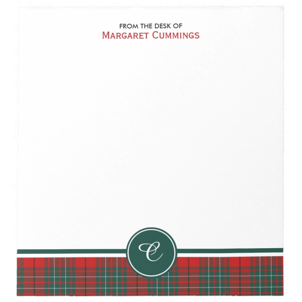 Clan Cummings Tartan Note Pad