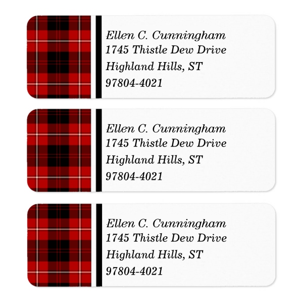 Return address labels with Cunningham tartan border