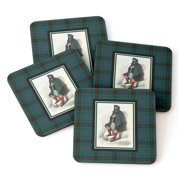 Davidson vintage portrait with tartan beverage coasters