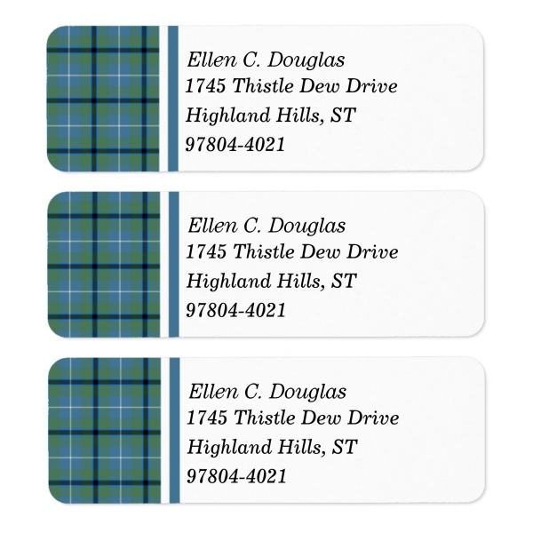 Return address labels with Douglas Ancient tartan border