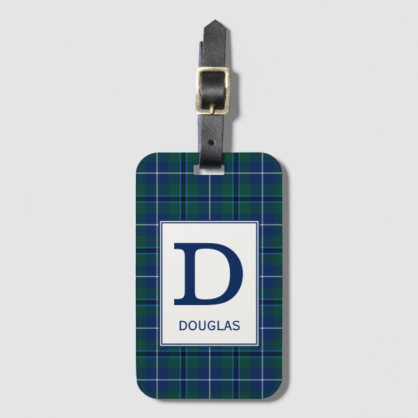 Clan Douglas tartan monogrammed luggage tag from Plaidwerx.com