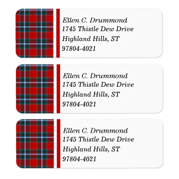 Return address labels with Drummond tartan border