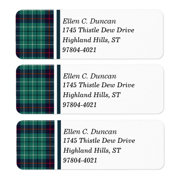 Return address labels with Duncan Modern tartan border