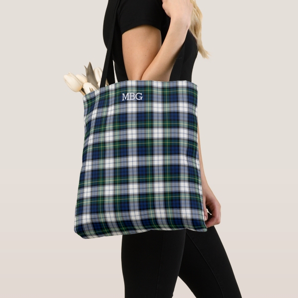 Clan Gordon Dress tartan monogrammed tote bag from Plaidwerx.com