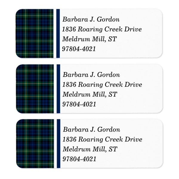 Return address labels with Gordon tartan border