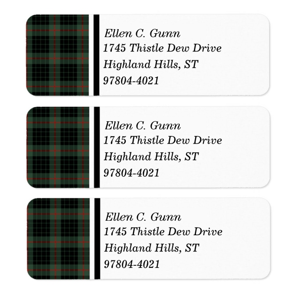 Return address labels with Gunn tartan border