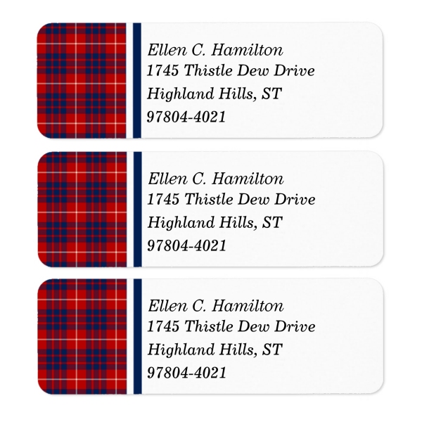 Return address labels with Hamilton tartan border