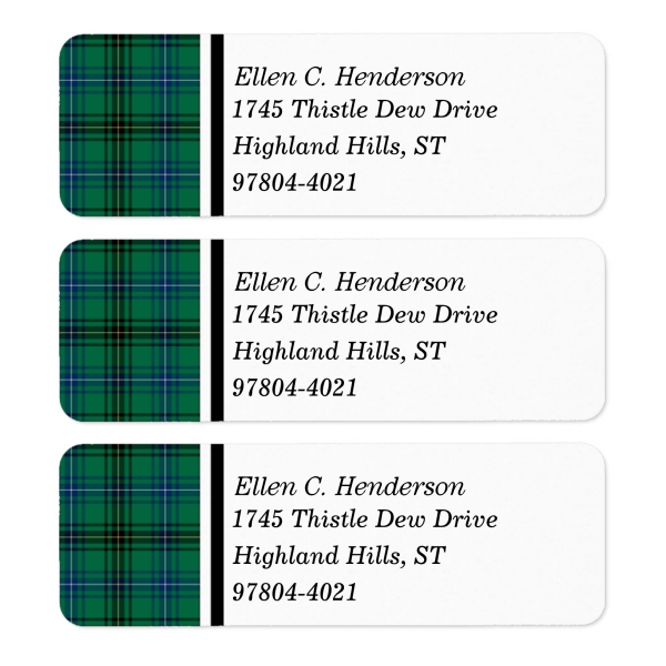 Return address labels with Henderson tartan border