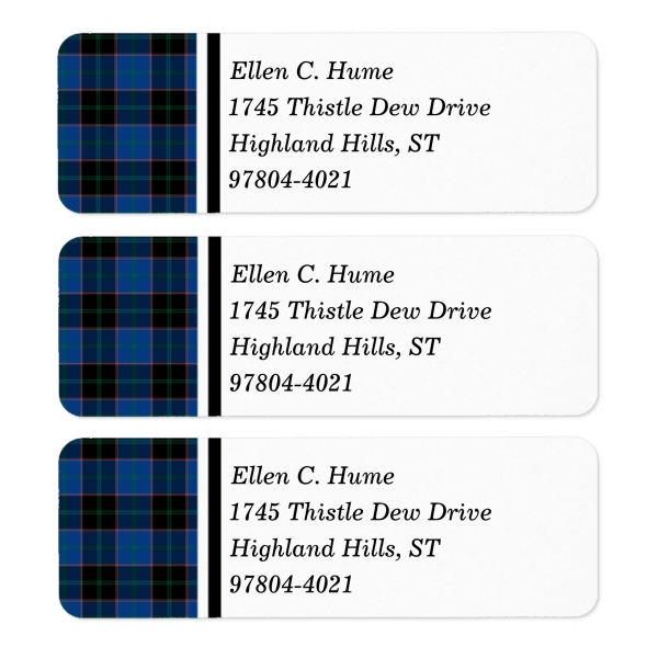 Return address labels with Hume tartan border