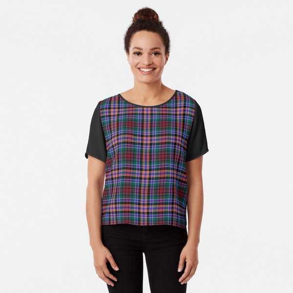 Huntly District tartan chiffon top