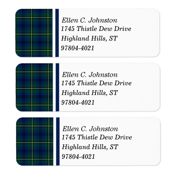 Return address labels with Johnston tartan border