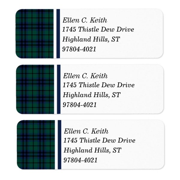 Return address labels with Keith tartan border