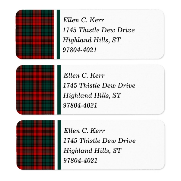 Return address labels with Kerr tartan border