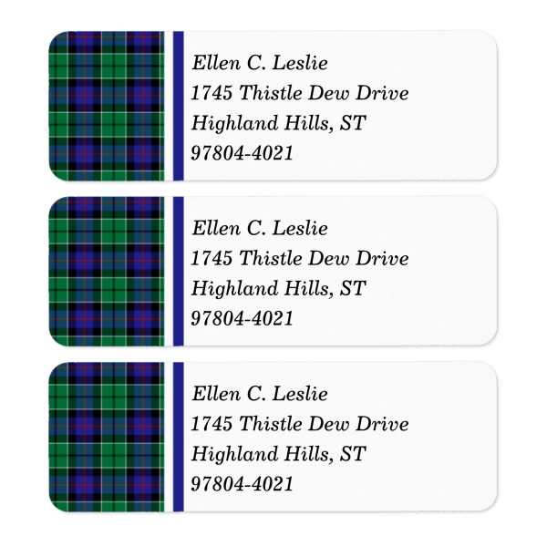 Return address labels with Leslie tartan border