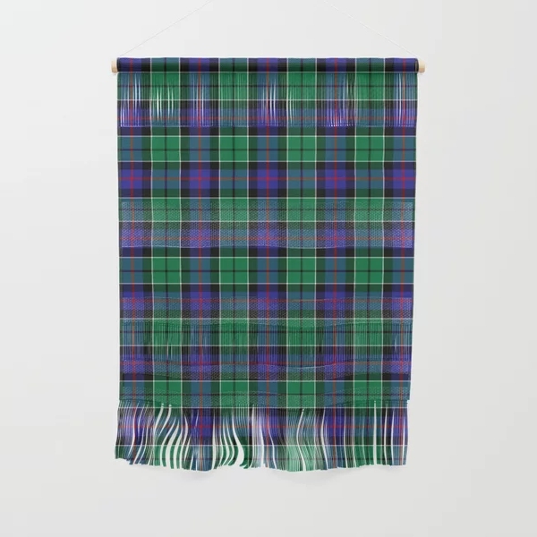 Leslie Hunting Modern Tartan Crest Wall Hanging Banner - Wood Pole