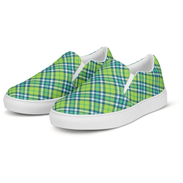 Lime Green & Turquoise Plaid Slip-On Shoes