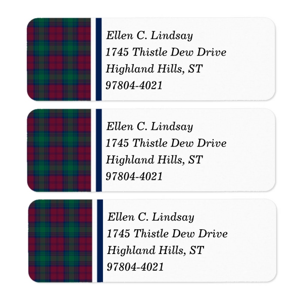Return address labels with Lindsay tartan border