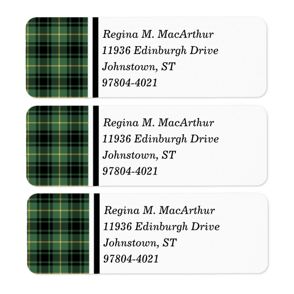 Return address labels with MacArthur tartan border