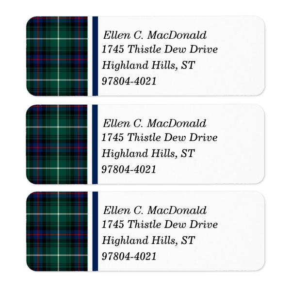 Return address labels with MacDonald tartan border