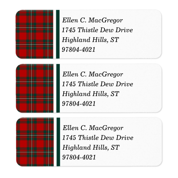 Return address labels with MacGregor tartan border