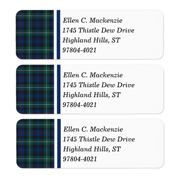 Return address labels with Mackenzie tartan border