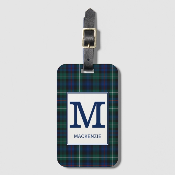 Clan Mackenzie tartan monogrammed luggage tag from Plaidwerx.com