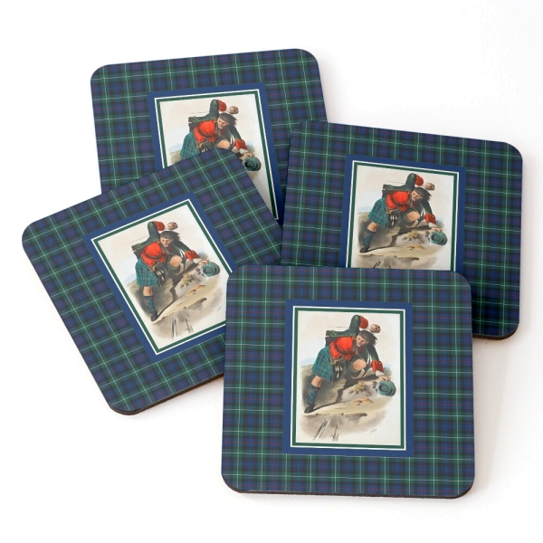 Mackenzie vintage portrait with tartan beverage coasters