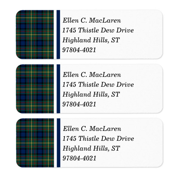 Return address labels with MacLaren tartan border