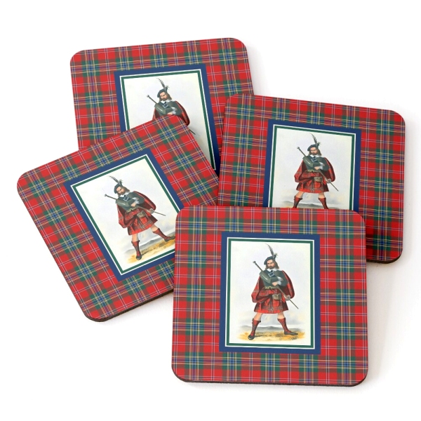 MacLean vintage portrait with tartan beverage coasters