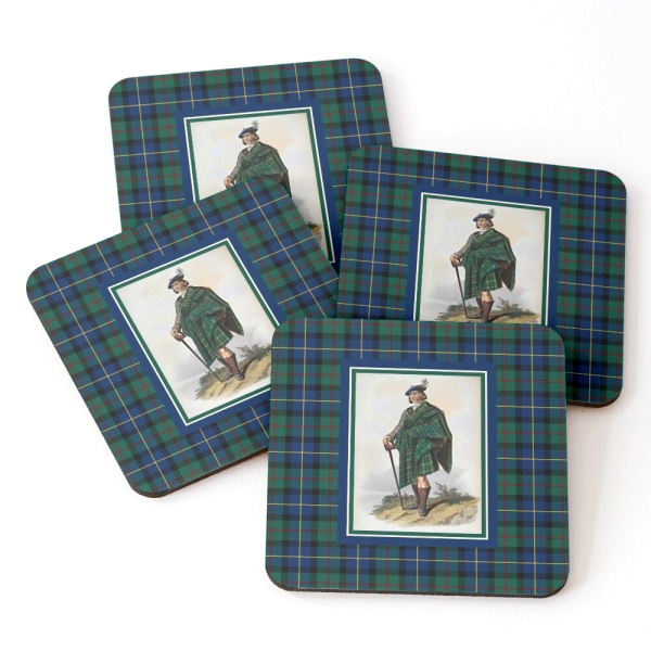 MacLeod of Skye vintage portrait with tartan beverage coasters