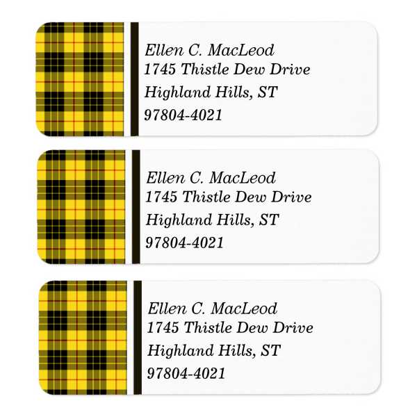 Return address labels with MacLeod tartan border