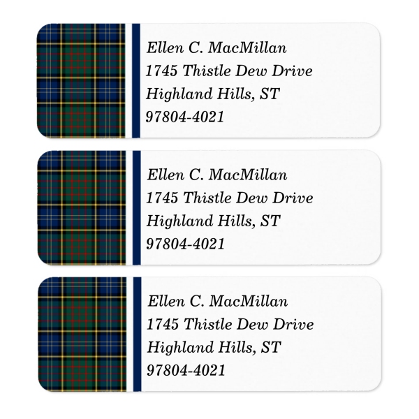 Return address labels with MacMillan tartan border