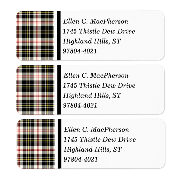 Return address labels with MacPherson Dress tartan border