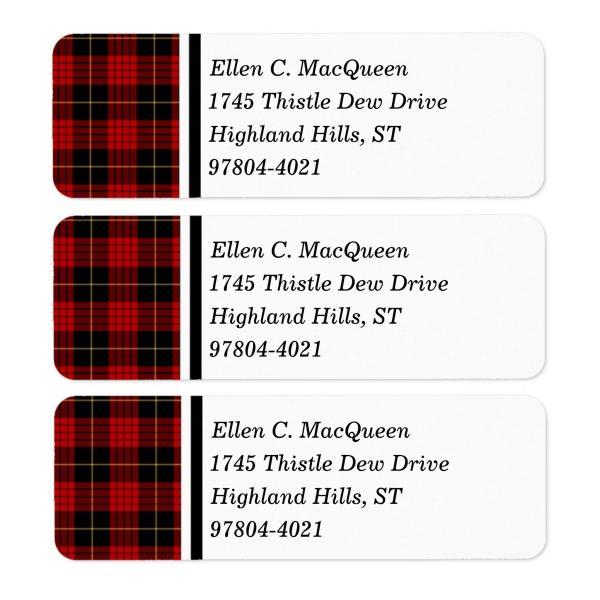 Return address labels with MacQueen tartan border