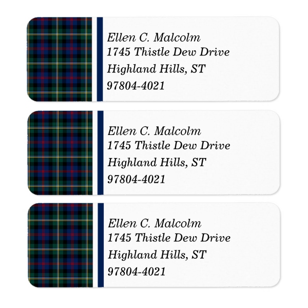 Return address labels with Malcolm tartan border