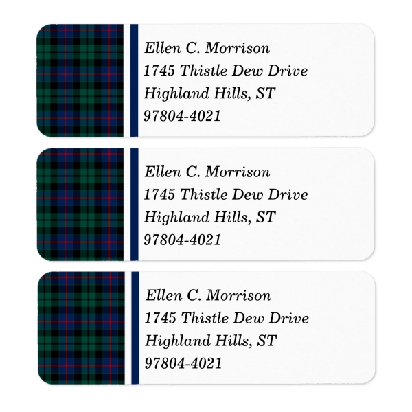 Return address labels with Morrison tartan border