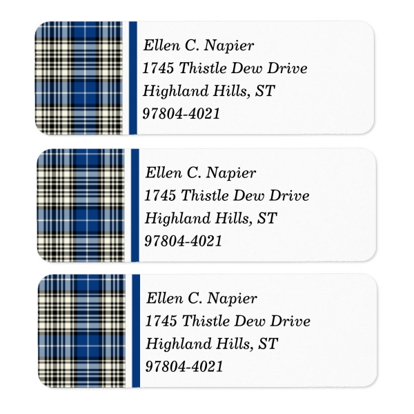 Return address labels with Napier tartan border