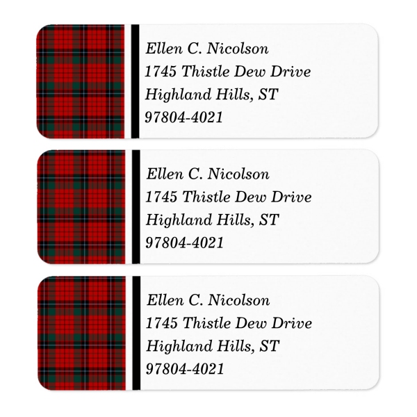 Return address labels with Nicolson tartan border