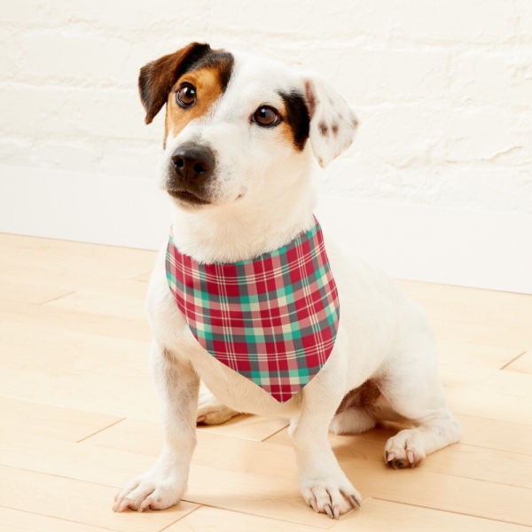 Red Retro Christmas Plaid Pet Bandana