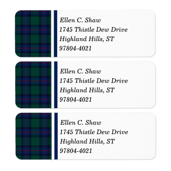 Return address labels with Shaw tartan border