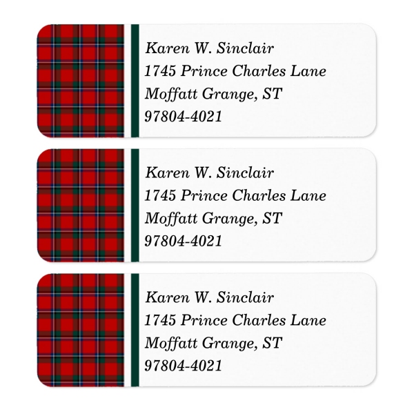 Return address labels with Sinclair tartan border