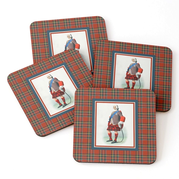 Royal Stewart vintage portrait with tartan beverage coasters