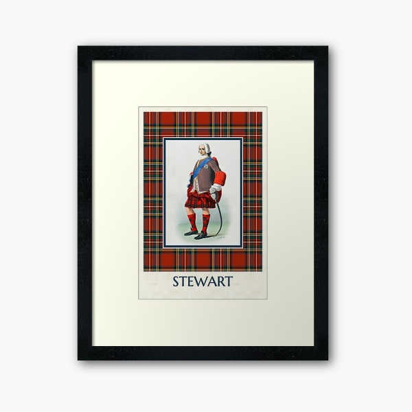 Royal Stewart vintage portrait with tartan framed print